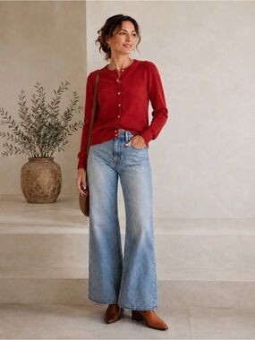 Lands’ End 100% Cashmere Cardigan |Red | XS/S | Luxuriously Soft